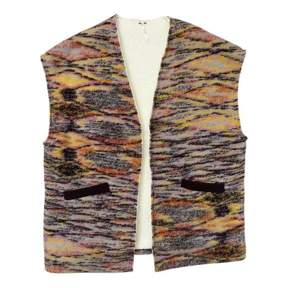 Free People Wool‎ Blend Sherpa Oversized Vest Multicolor Size M Boho Lagenlook - Picture 1 of 5
